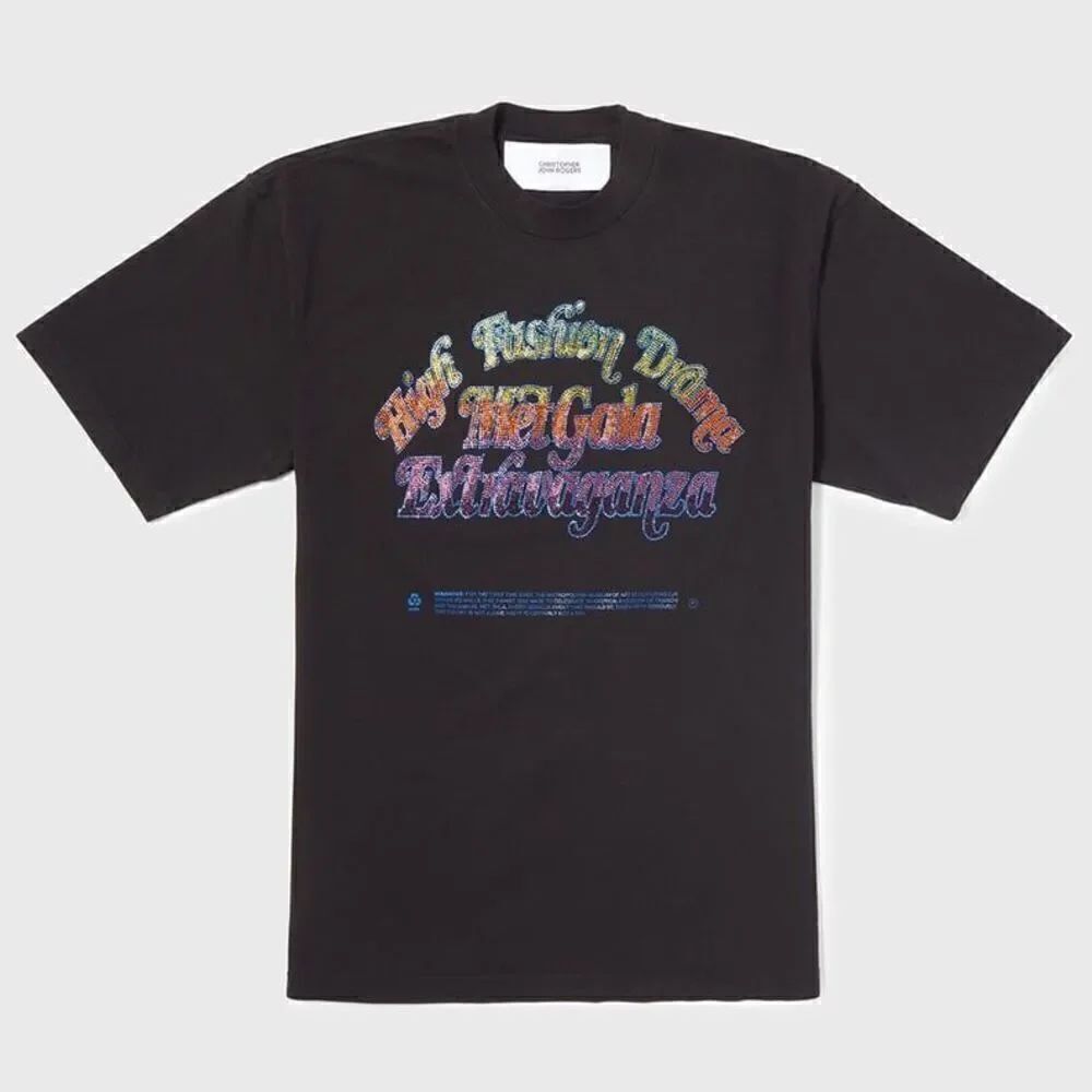 Christopher John Rogers High Fashion Drama Met Crystal Graphic Tee Small NWT